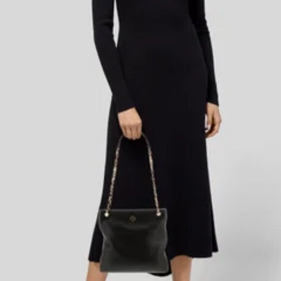 Tory Burch EUC Black Leather w/ Gold-Tone Hardware Shoulder Bag - Picture 6 of 15